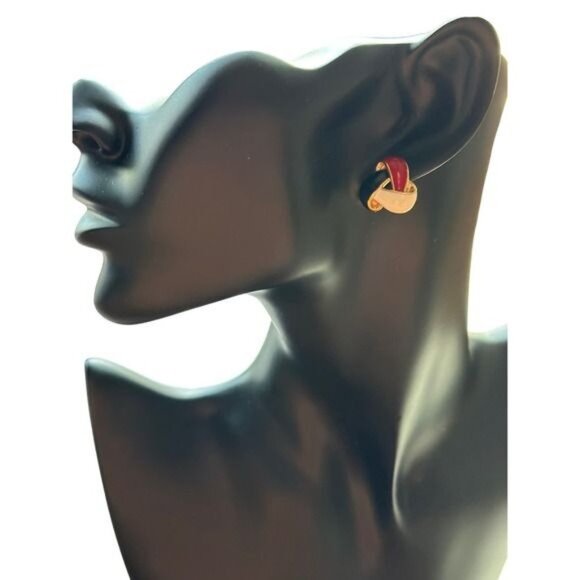 Vintage Red Black & White Enamel Knot Clip-On Earrings Gold-Tone Finish - Picture 15 of 15